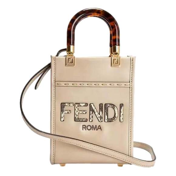 Fendi Nude Calfskin Snake Print Mini Sunshine Shopper Tote Crossbody - Picture 1 of 6